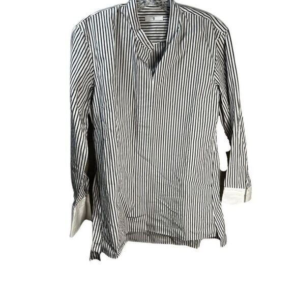 +J Striped Long-Sleeve Cotton High-Low Blouse‎ Small - Picture 1 of 5